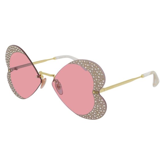 NEW GUCCI BUTTERFLY SUNGLASSES GUCCI GG0897S 001 GOLD PINK EYEWEAR - Picture 1 of 3